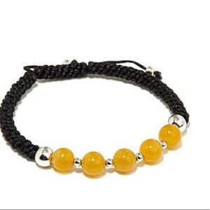 Jade of Yesteryear Beaded Macrame‎ Yellow Jade Bracelet Sterling Adjustable